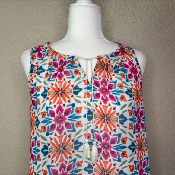 Gap Multi-Color Floral Print Sleeveless Tassel Tie Top Women's Size Medium - Picture 3 of 10